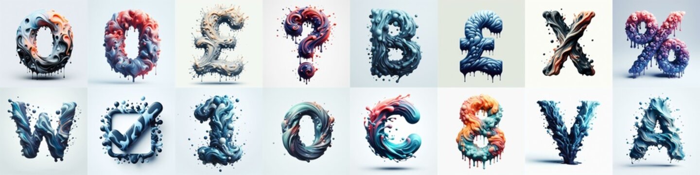 Liquid 3D Lettering Typeface. AI generated illustration