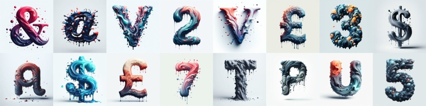 Liquid 3D Lettering Typeface. AI generated illustration