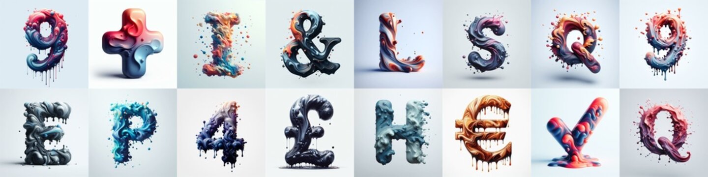 Liquid 3D Lettering Typeface. AI generated illustration