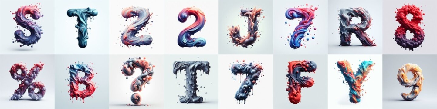 Liquid 3D Lettering Typeface. AI generated illustration