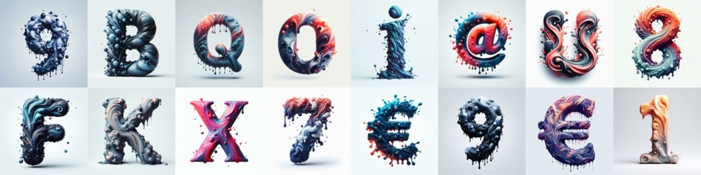 Liquid 3D Lettering Typeface. AI generated illustration