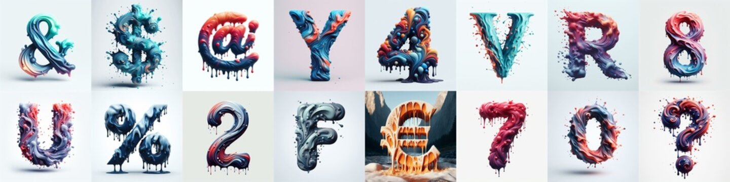 Liquid 3D Lettering Typeface. AI generated illustration
