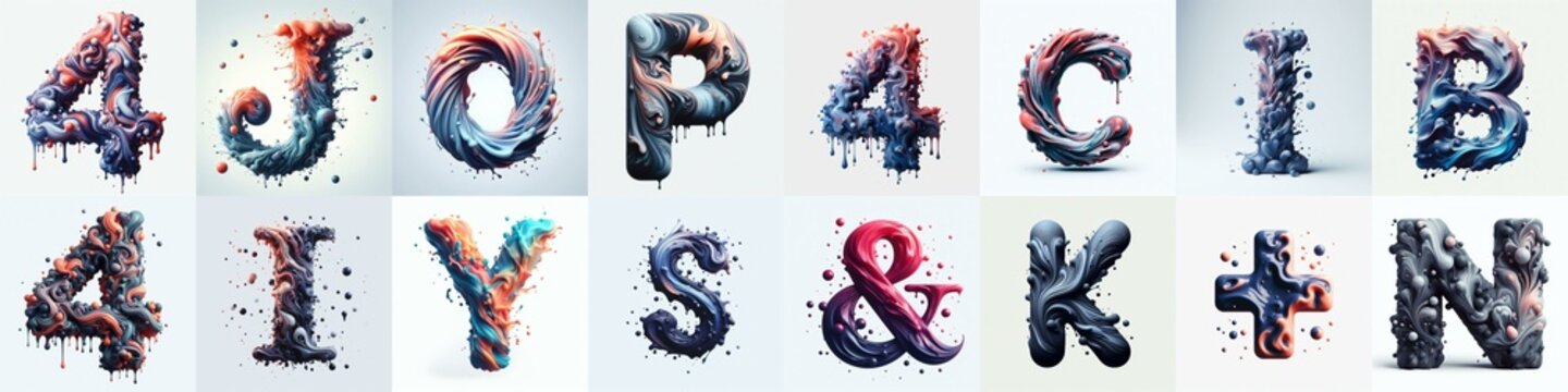 Liquid 3D Lettering Typeface. AI generated illustration