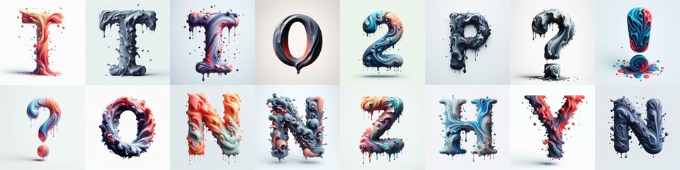 Liquid 3D Lettering Typeface. AI generated illustration