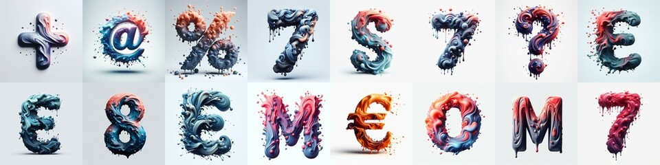 Liquid 3D Lettering Typeface. AI generated illustration