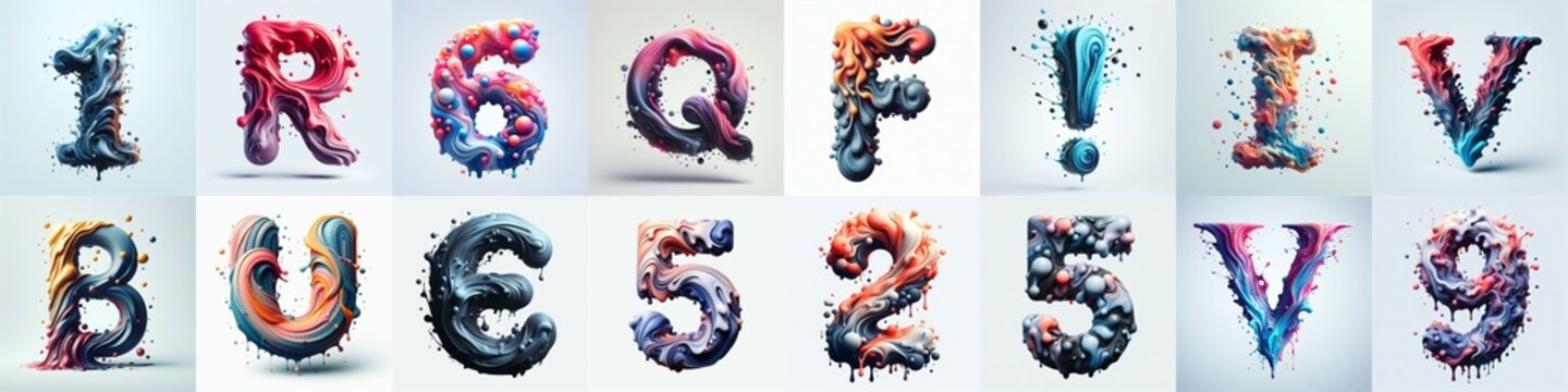 Liquid 3D Lettering Typeface. AI generated illustration