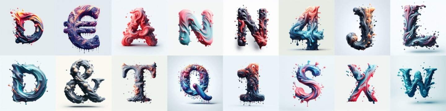 Liquid 3D Lettering Typeface. AI generated illustration