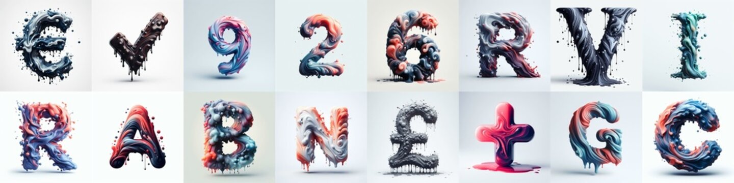 Liquid 3D Lettering Typeface. AI generated illustration