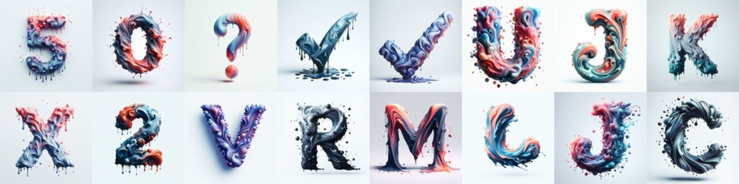 Liquid 3D Lettering Typeface. AI generated illustration