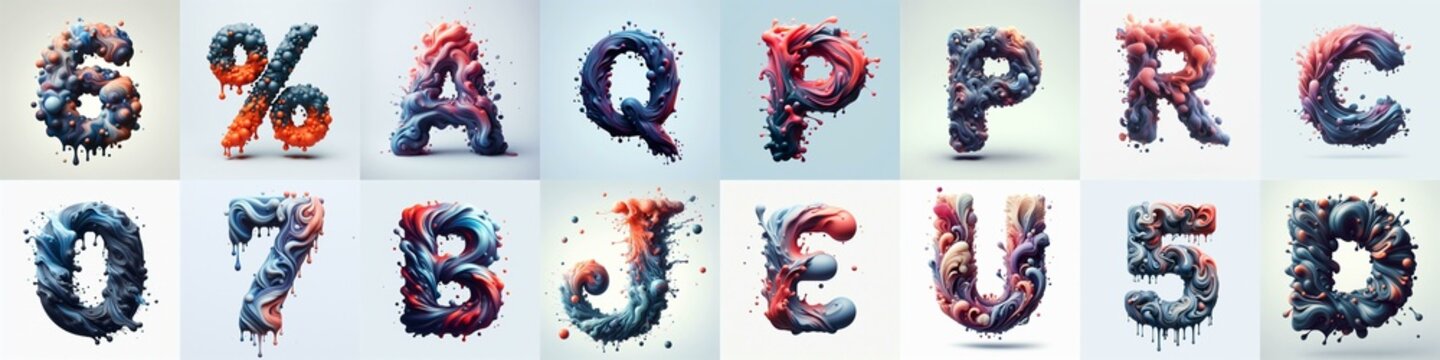 Liquid 3D Lettering Typeface. AI generated illustration