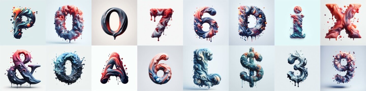 Liquid 3D Lettering Typeface. AI generated illustration