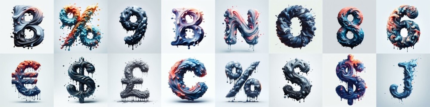 Liquid 3D Lettering Typeface. AI generated illustration