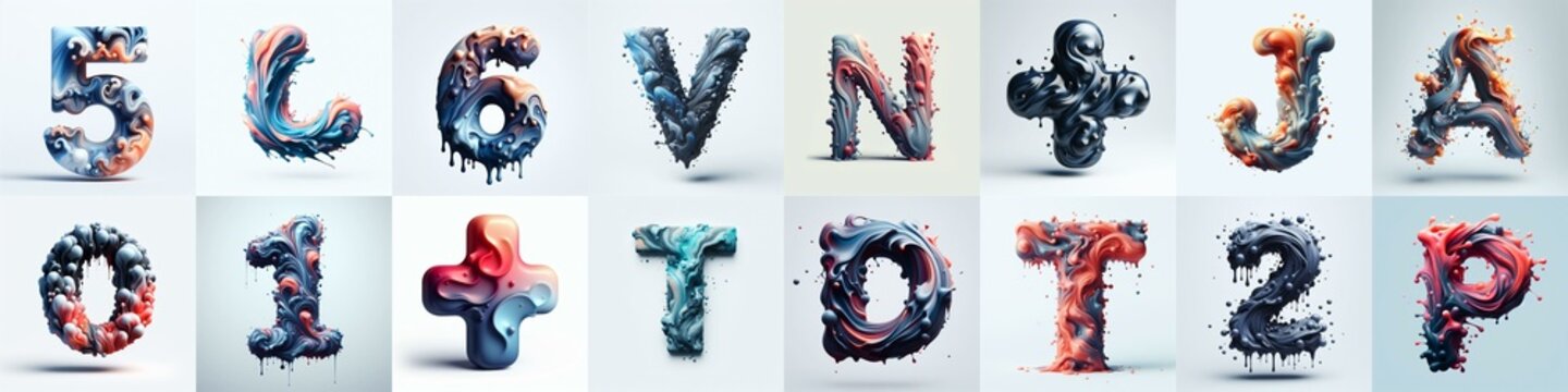Liquid 3D Lettering Typeface. AI generated illustration