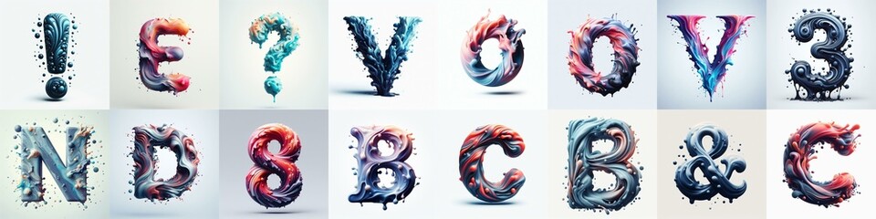 Liquid 3D Lettering Typeface. AI generated illustration