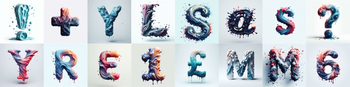 Liquid 3D Lettering Typeface. AI generated illustration