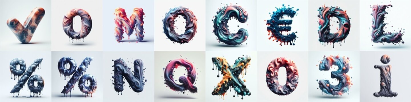 Liquid 3D Lettering Typeface. AI generated illustration