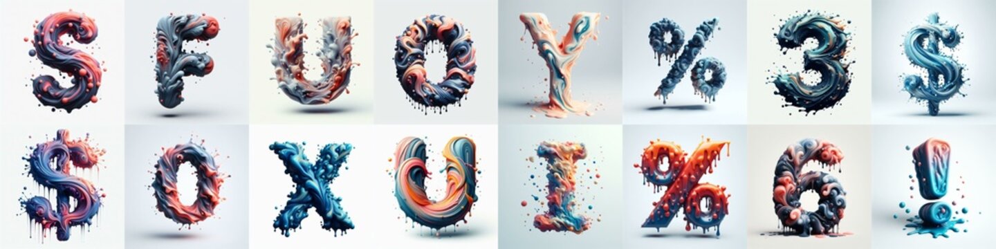 Liquid 3D Lettering Typeface. AI generated illustration