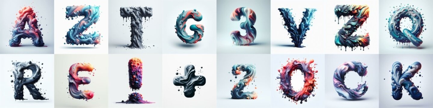 Liquid 3D Lettering Typeface. AI generated illustration