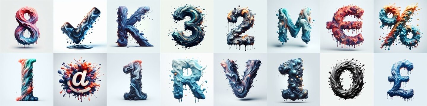 Liquid 3D Lettering Typeface. AI generated illustration