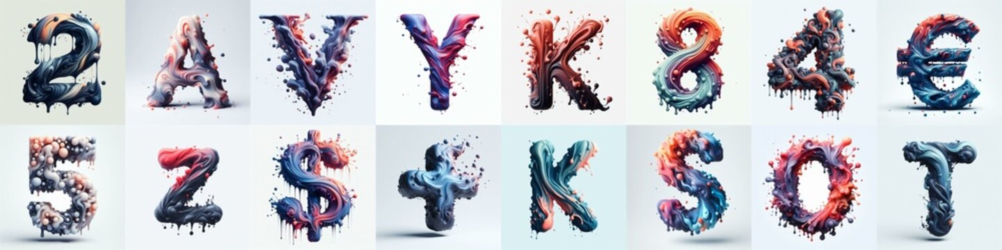 Liquid 3D Lettering Typeface. AI generated illustration