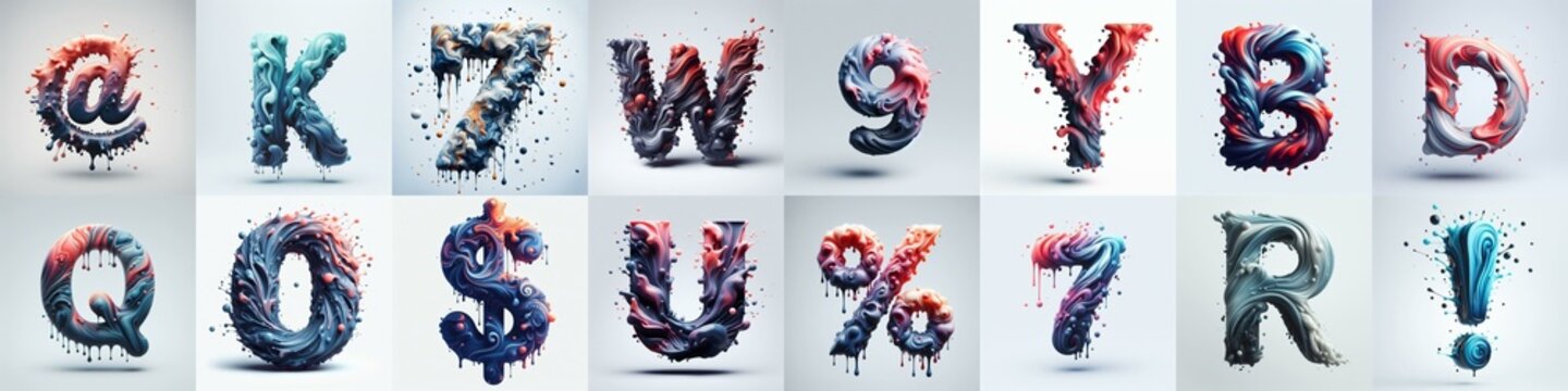 Liquid 3D Lettering Typeface. AI generated illustration