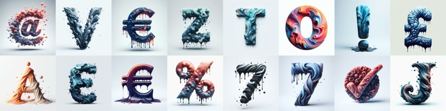 Liquid 3D Lettering Typeface. AI generated illustration
