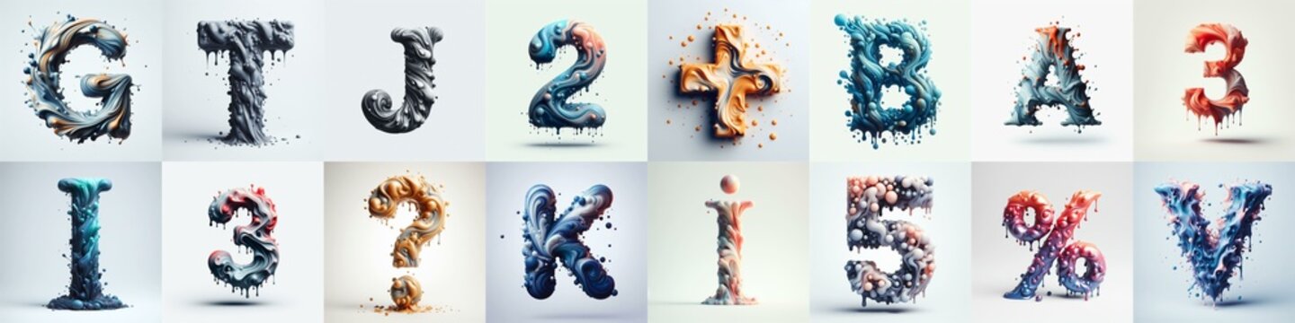 Liquid 3D Lettering Typeface. AI generated illustration