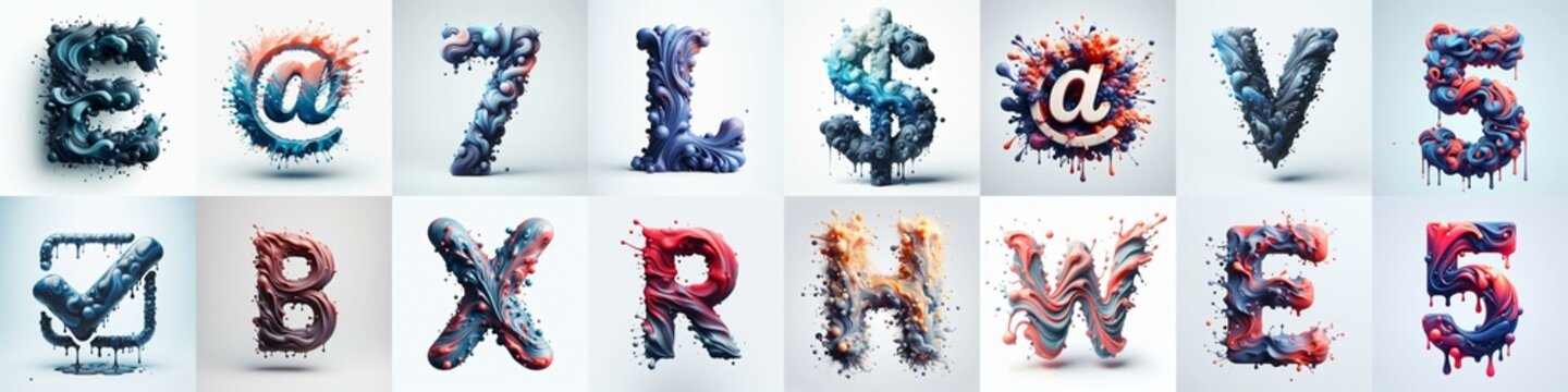 Liquid 3D Lettering Typeface. AI generated illustration