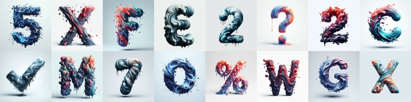 Liquid 3D Lettering Typeface. AI generated illustration