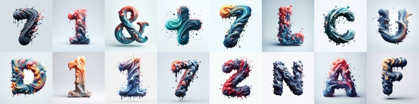 Liquid 3D Lettering Typeface. AI generated illustration