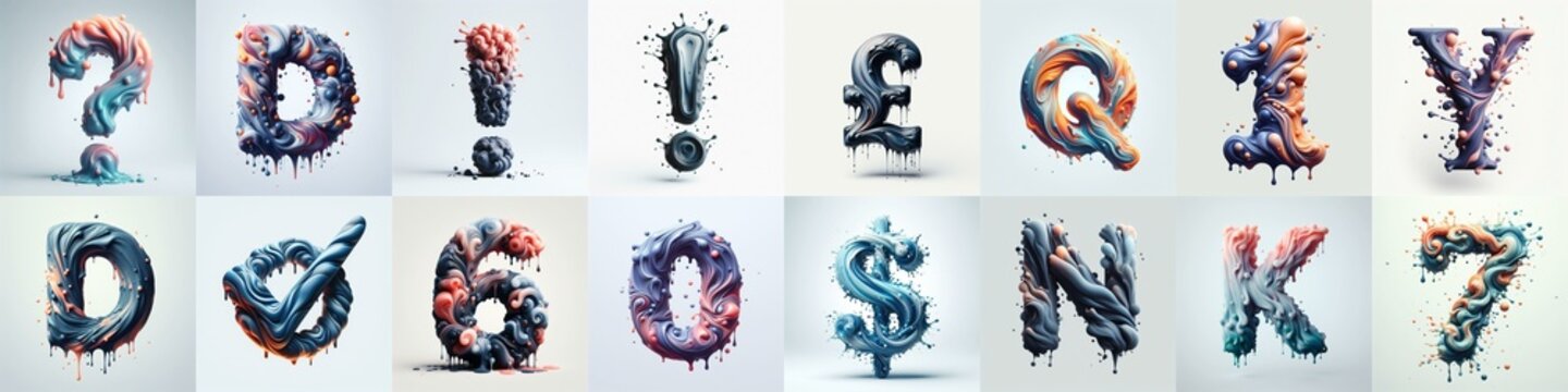 Liquid 3D Lettering Typeface. AI generated illustration