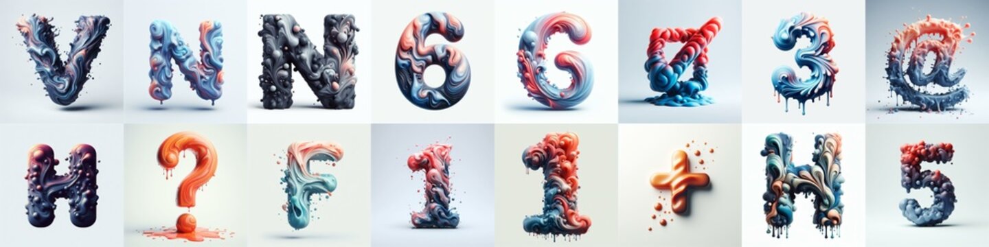 Liquid 3D Lettering Typeface. AI generated illustration