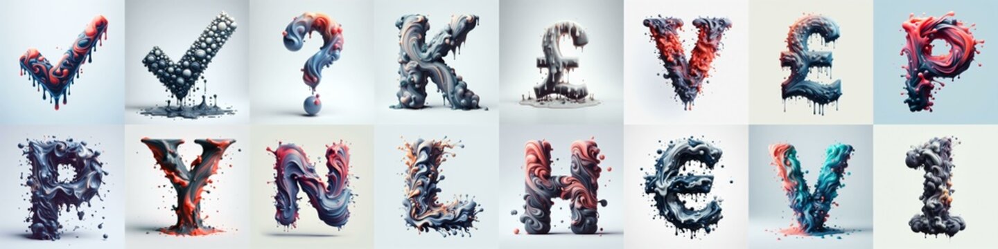 Liquid 3D Lettering Typeface. AI generated illustration