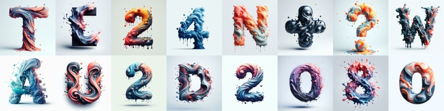 Liquid 3D Lettering Typeface. AI generated illustration