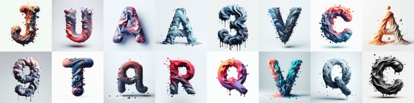 Liquid 3D Lettering Typeface. AI generated illustration
