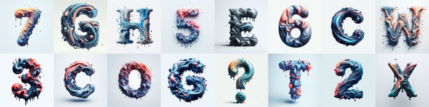 Liquid 3D Lettering Typeface. AI generated illustration