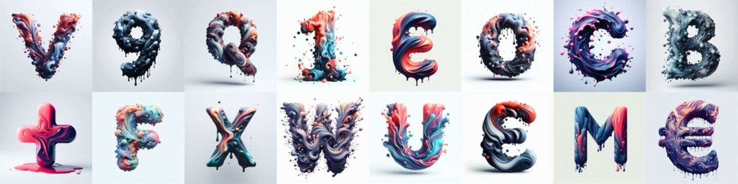 Liquid 3D Lettering Typeface. AI generated illustration