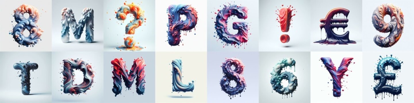 Liquid 3D Lettering Typeface. AI generated illustration