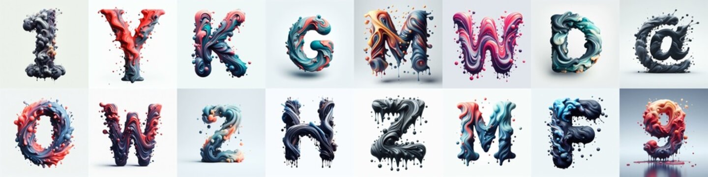 Liquid 3D Lettering Typeface. AI generated illustration