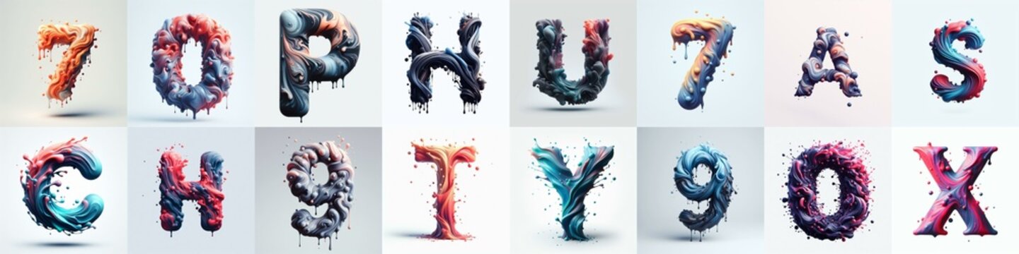 Liquid 3D Lettering Typeface. AI generated illustration