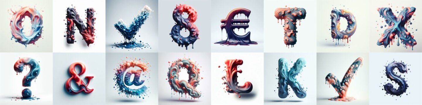 Liquid 3D Lettering Typeface. AI generated illustration