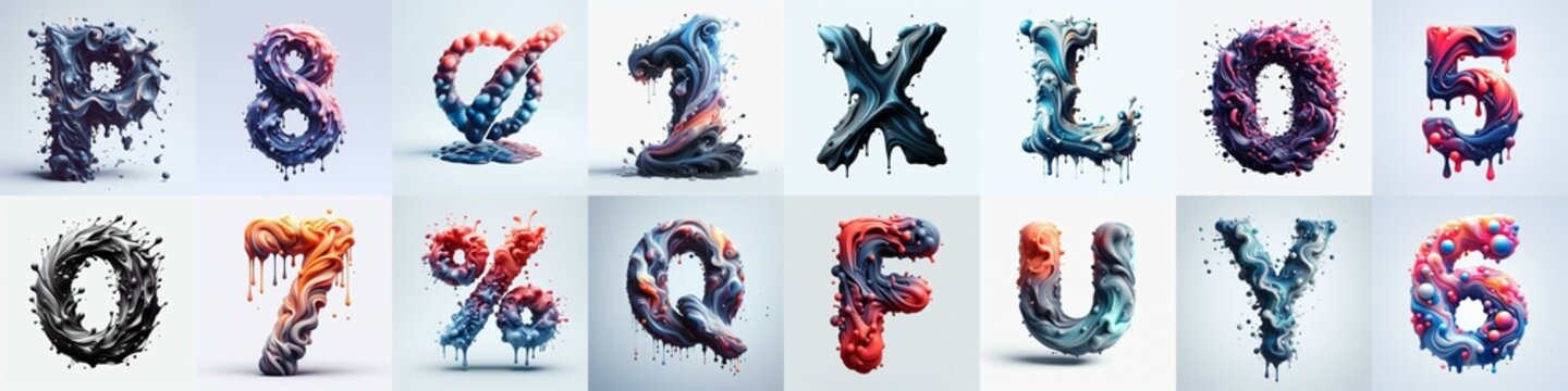 Liquid 3D Lettering Typeface. AI generated illustration