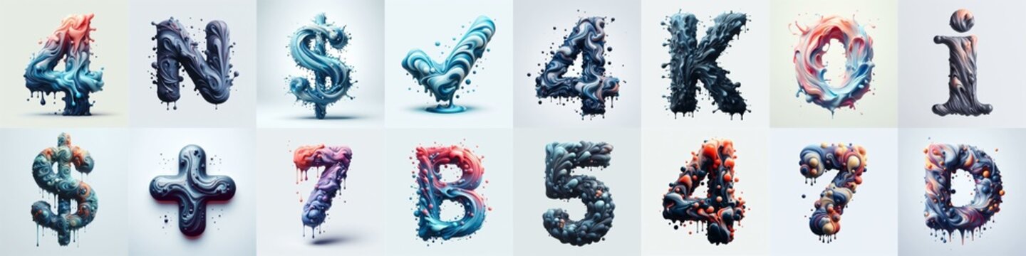 Liquid 3D Lettering Typeface. AI generated illustration