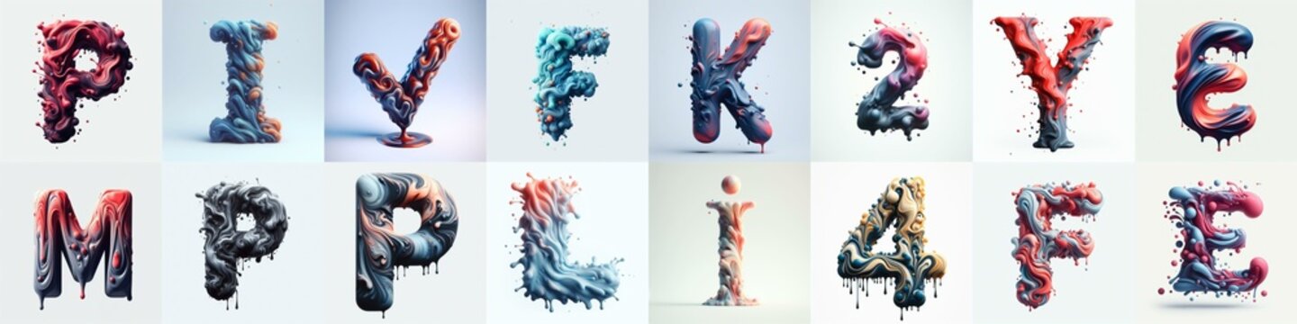 Liquid 3D Lettering Typeface. AI generated illustration