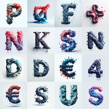 Liquid 3D Lettering Typeface. AI generated illustration