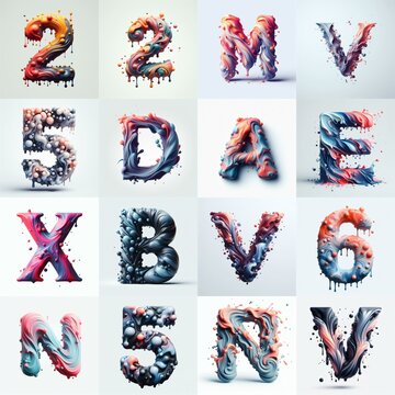 Liquid 3D Lettering Typeface. AI generated illustration