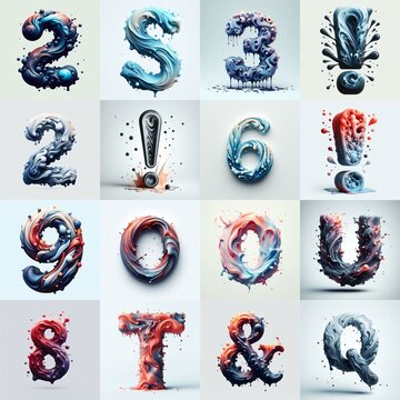 Liquid 3D Lettering Typeface. AI generated illustration
