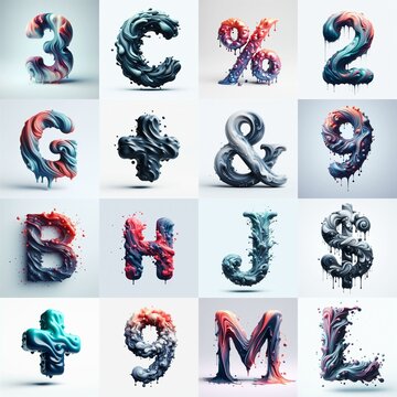Liquid 3D Lettering Typeface. AI generated illustration