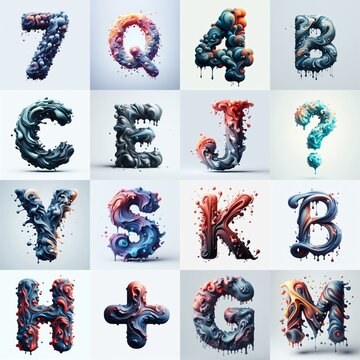 Liquid 3D Lettering Typeface. AI generated illustration