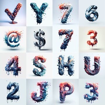 Liquid 3D Lettering Typeface. AI generated illustration